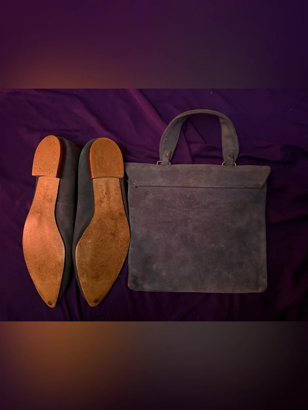 Vintage Blue Suede Flats with Matching Purse set! Sz. 7.5